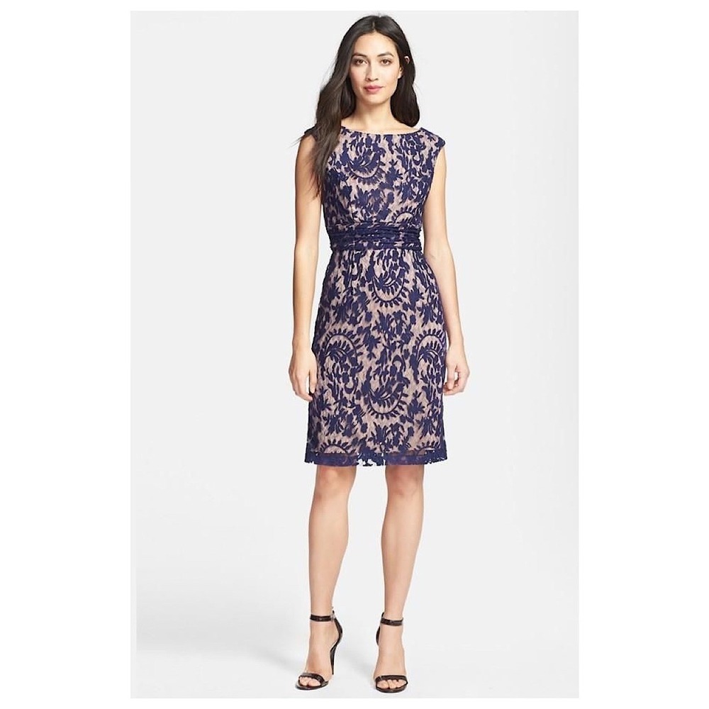 Adrianna Papell Lace Overlay Sheath Dress Womens Sz 14 Purple Sleeveless